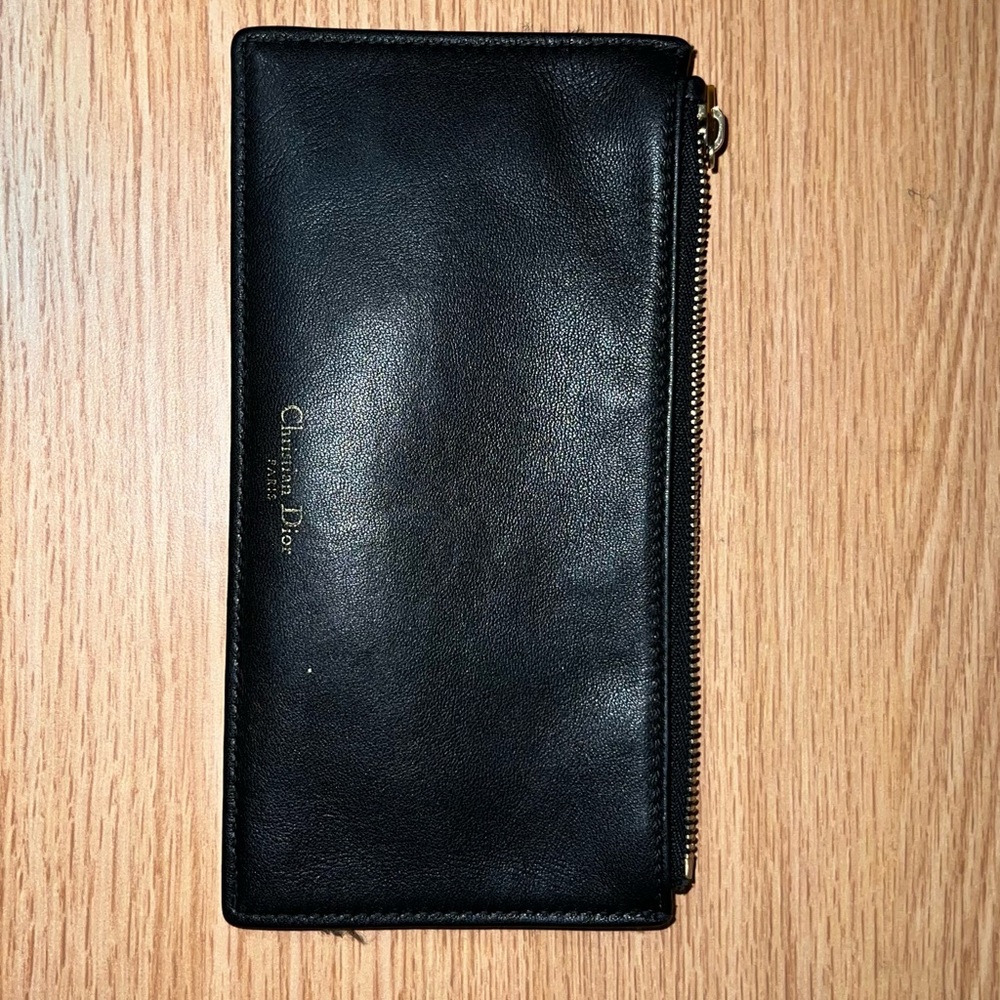 Dior green leather flat zip pouch